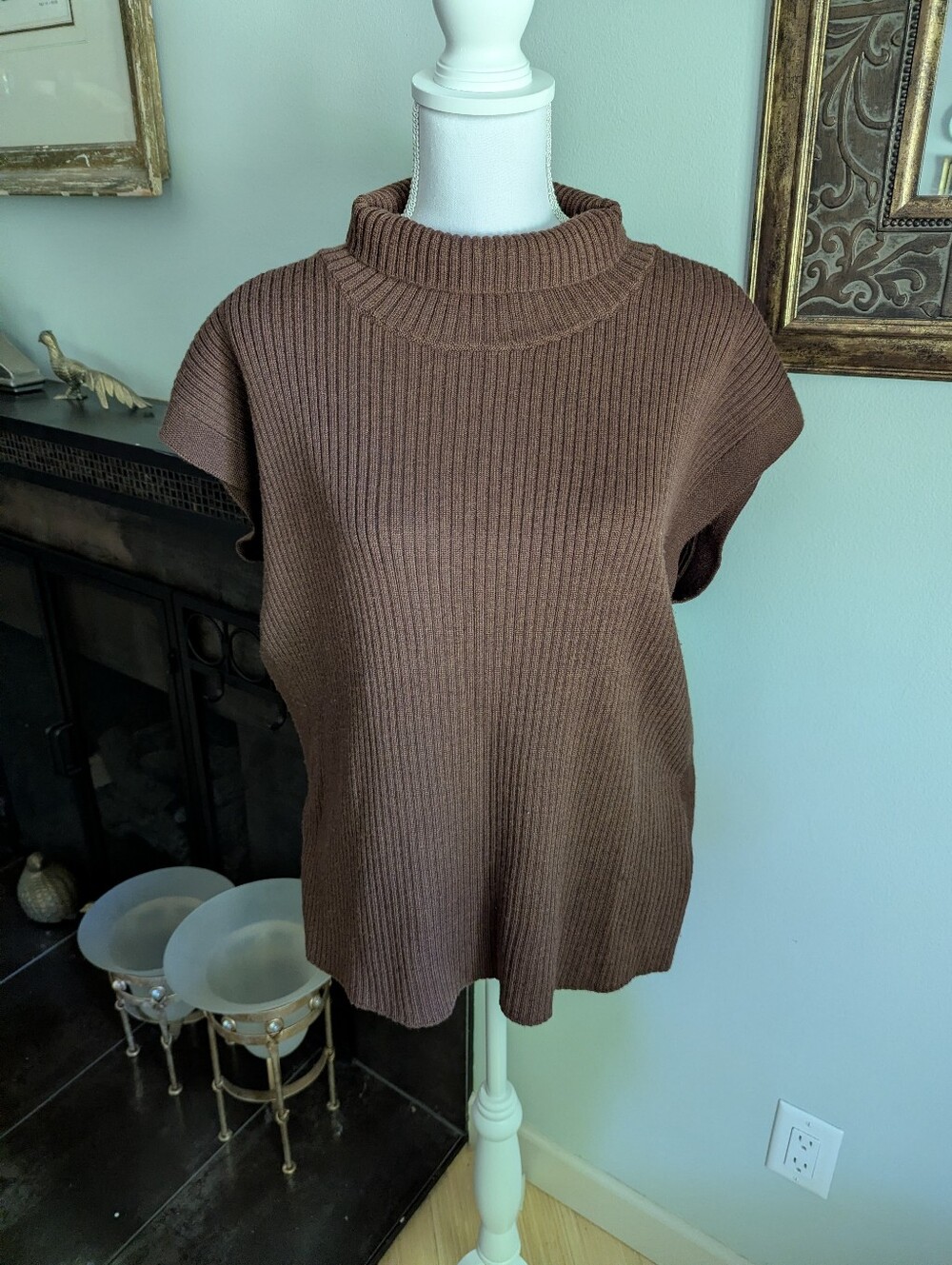 Eileen Fisher Merino Turtleneck Top Regenerative Wool Women's Large Short Sleeve